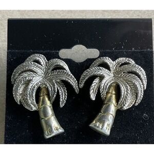 Vintage Modernist Mix Metal Palm Tree Earrings Jewelry Tone BEST mark
